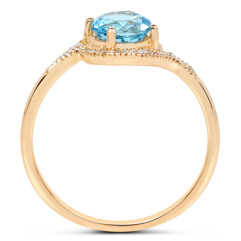 1.10 Carat Genuine Swiss Blue Topaz and White Diamond 14K Yellow Gold Ring