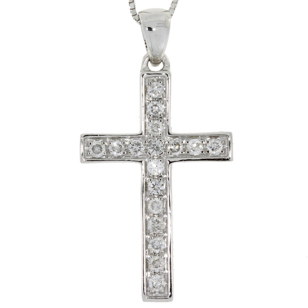 .16ct Diamond Cross Religious Pendant 14KT White Gold