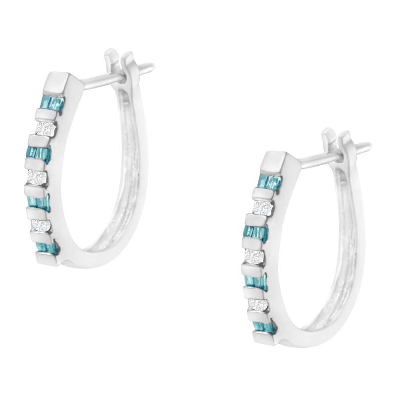 10k White Gold Treated Blue Diamond Hoop Earrings (0.25 cttw, I-J Color, I2-I3 Clarity)