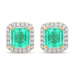 2.53 Carat Genuine Colombian Emerald and White Diamond 14K Yellow Gold Earrings