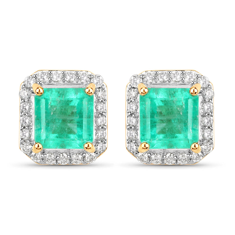 2.53 Carat Genuine Colombian Emerald and White Diamond 14K Yellow Gold Earrings