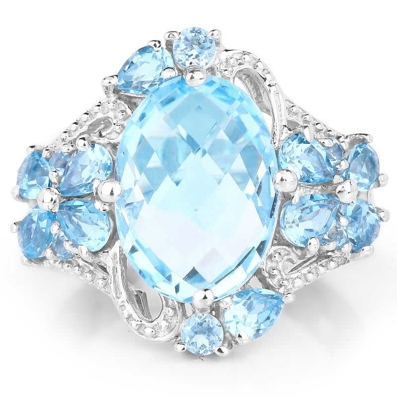 9.50 Carat Genuine Blue Topaz and Swiss Blue Topaz .925 Sterling Silver Ring
