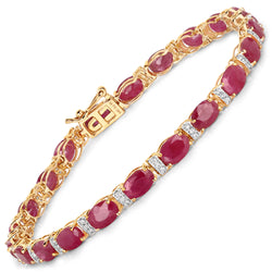 11.70 Carat Genuine Ruby and White Diamond 14K Yellow Gold Bracelet