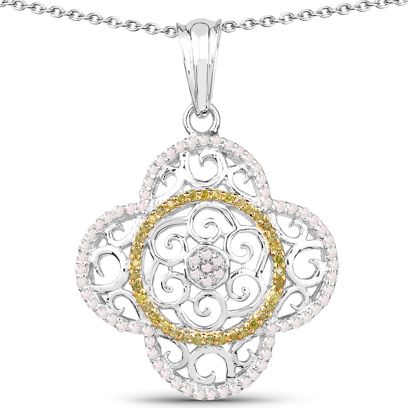 0.57 Carat Genuine White Diamond and Yellow Diamond .925 Sterling Silver Pendant