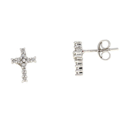 Genuine .04ct Diamond Cross Earrings 10KT White Gold