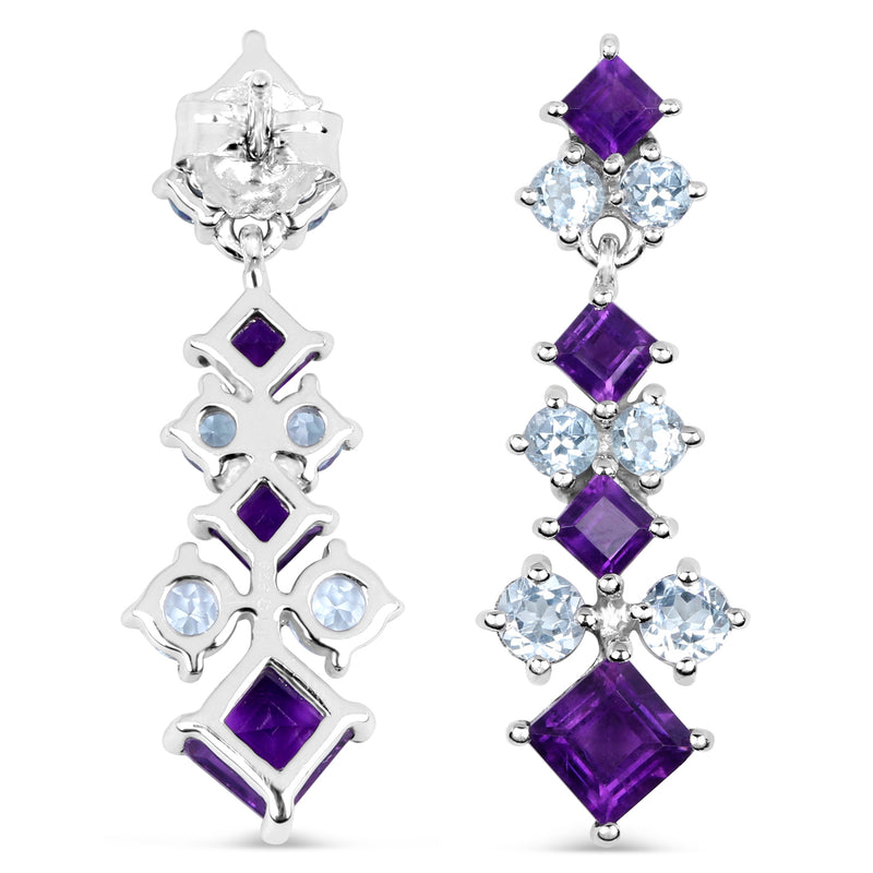 4.94 Carat Genuine Amethyst & Blue Topaz .925 Sterling Silver Earrings