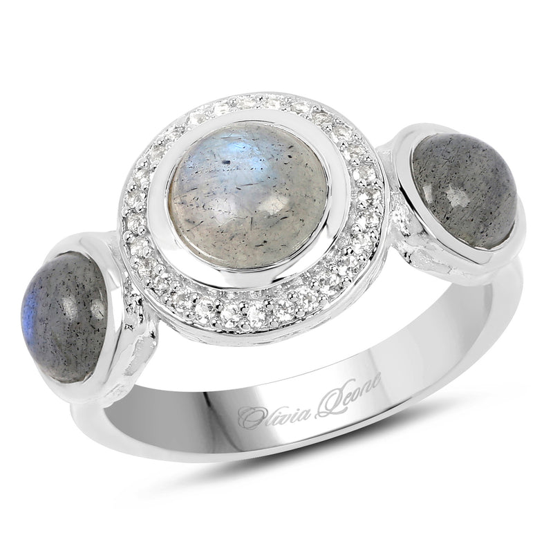 2.74 Carat Genuine Labradorite And White Topaz .925 Sterling Silver Ring