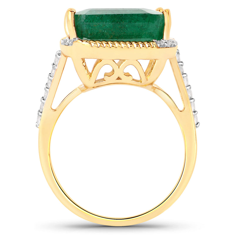 9.96 Carat Dyed Emerald and White Topaz .925 Sterling Silver Ring