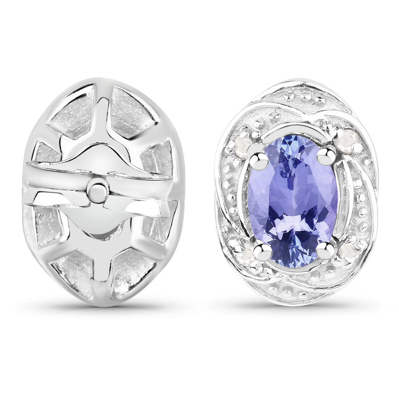 0.92 Carat Genuine Tanzanite and White Diamond .925 Sterling Silver Earrings