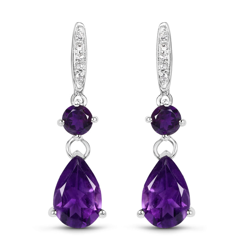5.96 Carat Genuine Amethyst and White Topaz .925 Sterling Silver Earrings