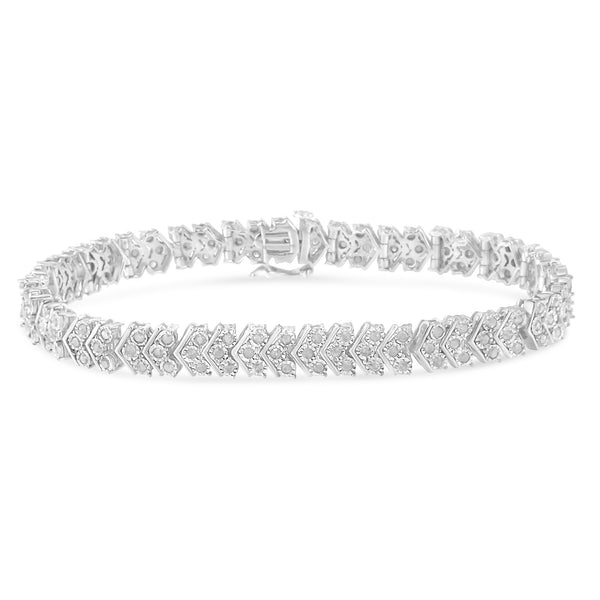 .925 Sterling Silver 2.0 Cttw Diamond Miracle-Set Nested Chevron Link 7" Tennis Bracelet (I-J Color, I3 Clarity)