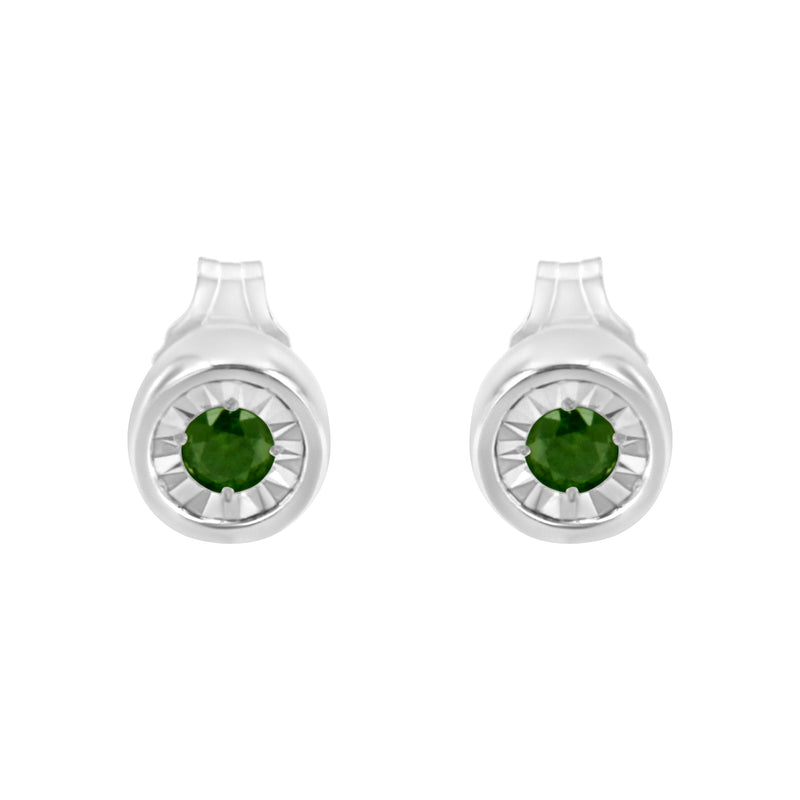 .925 Sterling Silver 1/5 Cttw Round Brilliant-Cut Green Diamond Miracle-Set Stud Earrings (Fancy Color-Enhanced, I1-I2 Clarity)