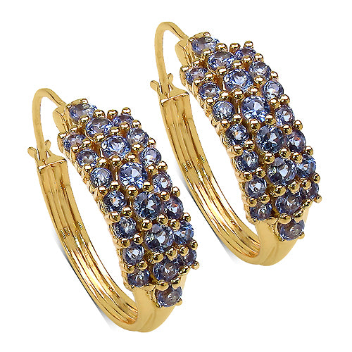 14K Yellow Gold Plated 2.10 Carat Genuine Tanzanite .925 Sterling Silver Earrings