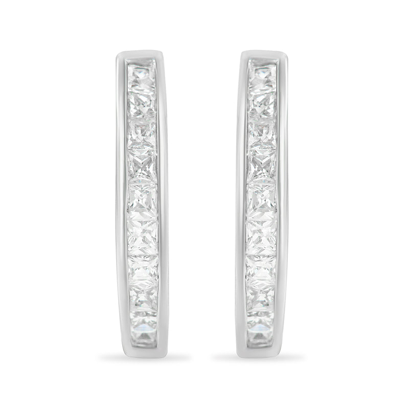 10K White Gold 1.0 cttw Channel Set Princess-Cut Diamond Hoop Huggy Earrings (I-J, I2-I3)