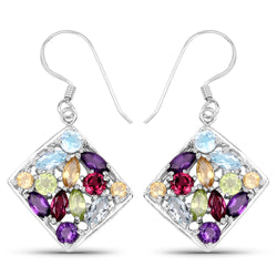 6.26 Carat Genuine Multi Stones .925 Sterling Silver Earrings