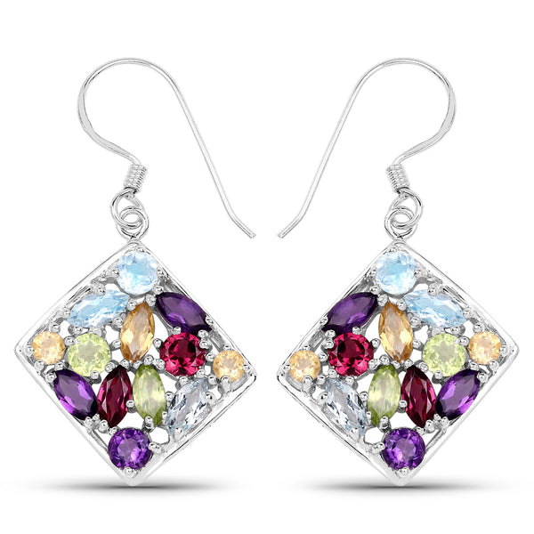 6.26 Carat Genuine Multi Stones .925 Sterling Silver Earrings