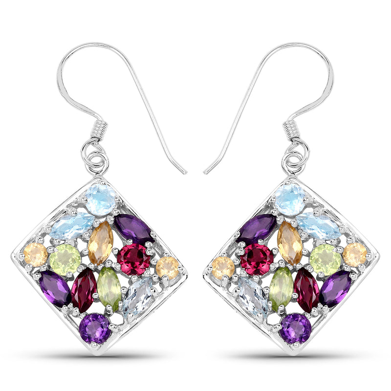 6.26 Carat Genuine Multi Stones .925 Sterling Silver Earrings