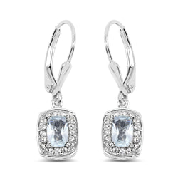 1.49 Carat Genuine Blue Topaz and White Topaz .925 Sterling Silver Earrings