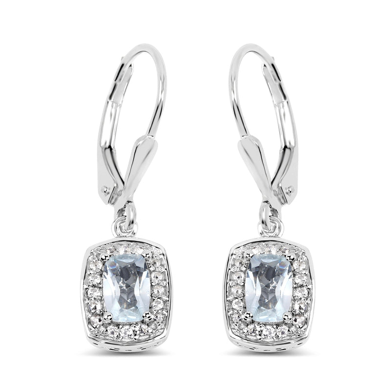 1.49 Carat Genuine Blue Topaz and White Topaz .925 Sterling Silver Earrings