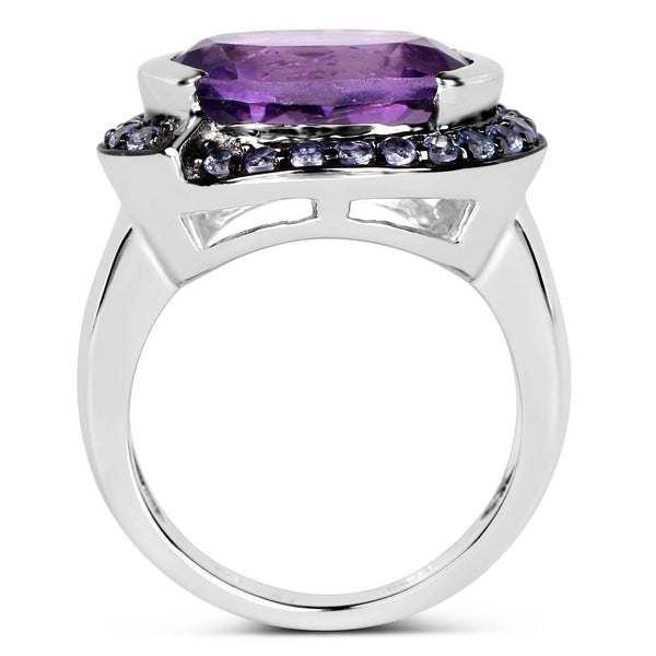 5.56 Carat Genuine Amethyst & Tanzanite .925 Sterling Silver Ring