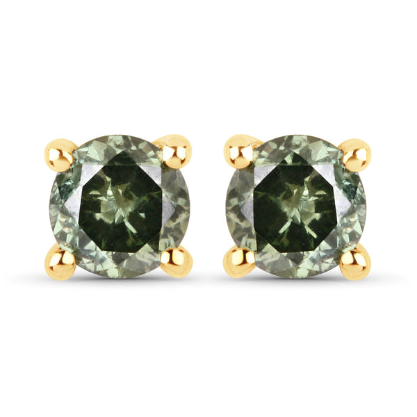 0.30 Carat Genuine Green Diamond 14K Yellow Gold Earrings (SI1-SI2)