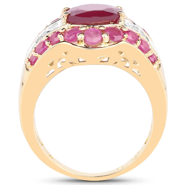14K Yellow Gold Plated 4.10 Carat Genuine Glass Filled Ruby .925 Sterling Silver Ring