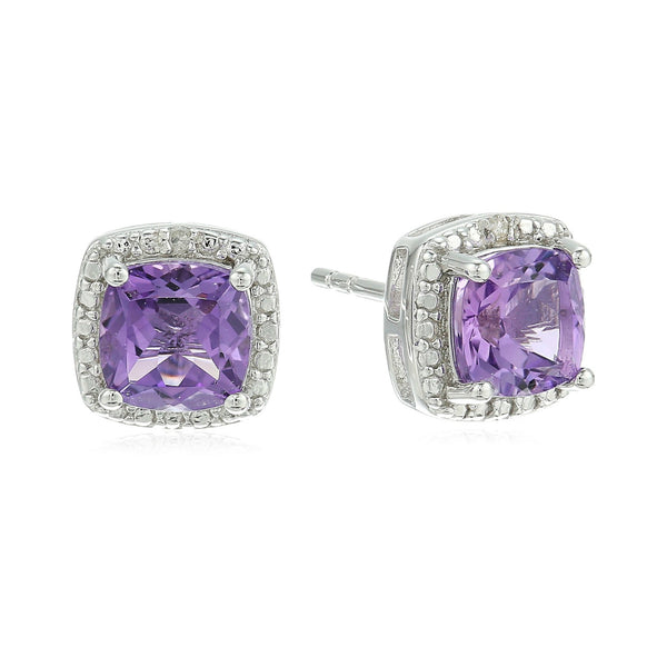 925 Sterling Silver Women Cushion Stud Earring African Amethyst