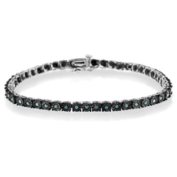 Black Rhodium Plated .925 Sterling Silver 1.0 Cttw Diamond Miracle Tennis Bracelet (Enhanced Blue Color, I3 Clarity) - 7"