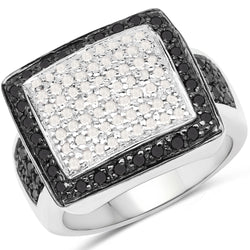 0.61 Carat Genuine Black Diamond and White Diamond .925 Sterling Silver Ring