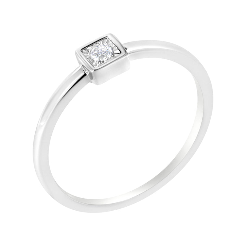 .925 Sterling Silver Miracle-Set Diamond Accent Cushion Shaped Promise Ring (J-K Color, I1-I2 Clarity) - Size 6