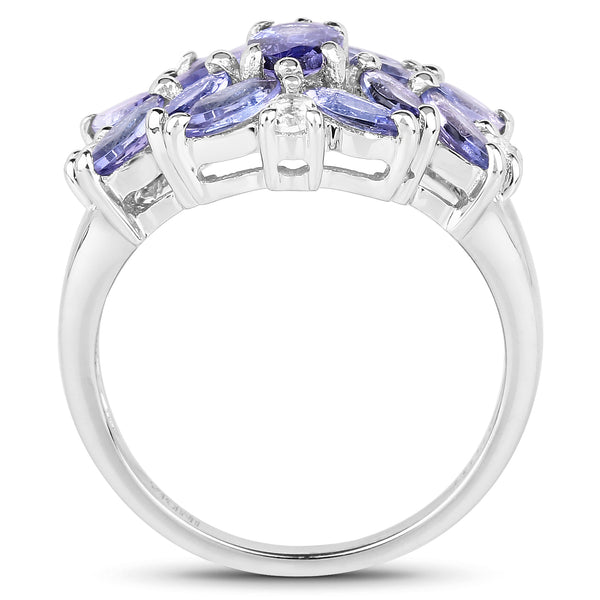 2.44 Carat Genuine Tanzanite and White Topaz .925 Sterling Silver Ring
