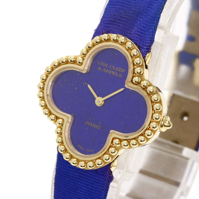 Van Cleef & Arpels 122974 Alhambra Lapis Lazuli Watch K18 Yellow Gold / Leather Satin Ladies
