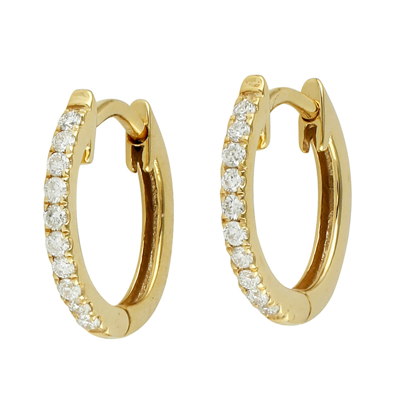 0.12ct Natural Diamond Huggie Earrings 18k Yellow Gold Jewelry