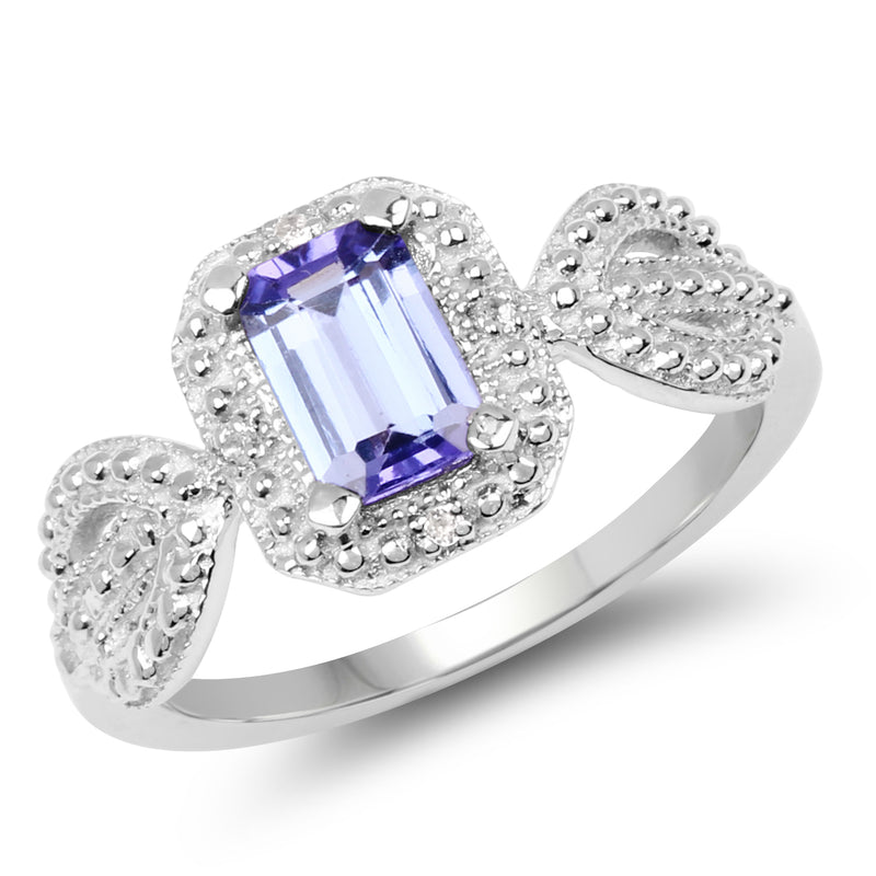 1.12 Carat Genuine Tanzanite and Sapphire White .925 Sterling Silver Ring