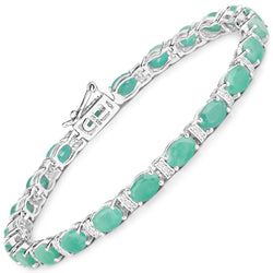 10.01 Carat Genuine Emerald and White Topaz .925 Sterling Silver Bracelet