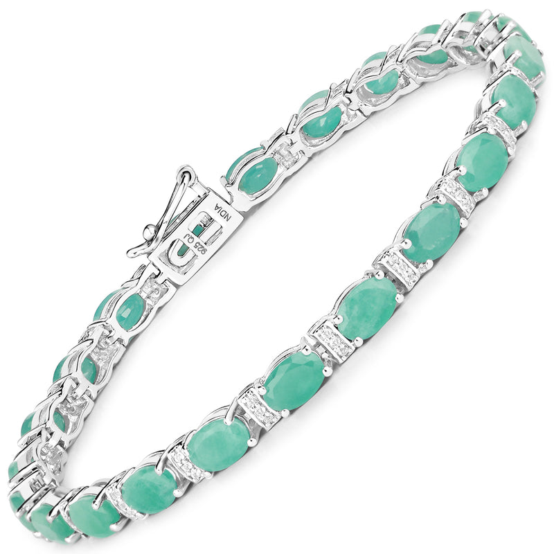 10.01 Carat Genuine Emerald and White Topaz .925 Sterling Silver Bracelet