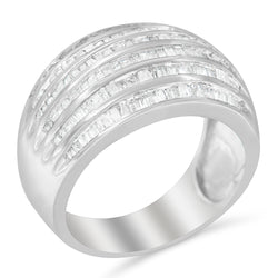 .925 Sterling Silver 1.0 Cttw Baguette-Cut Diamond 6-Row Channel Set Domed Tapered Cocktail Fashion Ring (H-I Color, I2-I3 Clarity) - Size 6-1/2