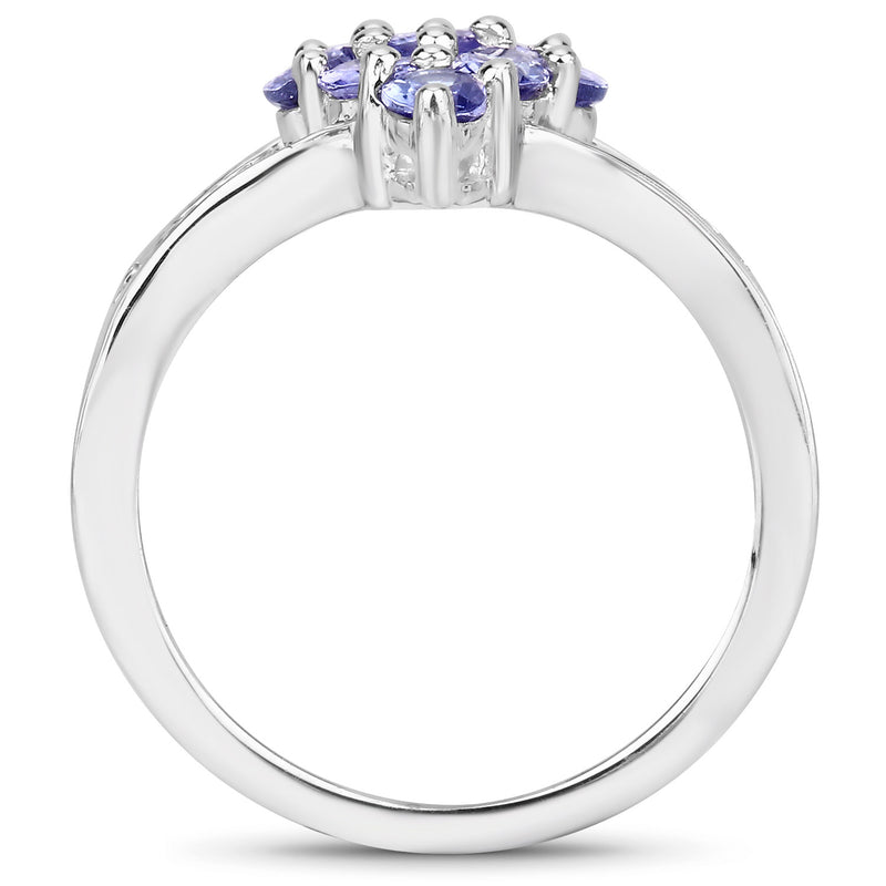 1.71 Carat Genuine Tanzanite and White Topaz .925 Sterling Silver Ring