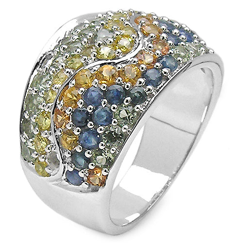 3.60 Carat Genuine Multi Sapphire .925 Sterling Silver Ring