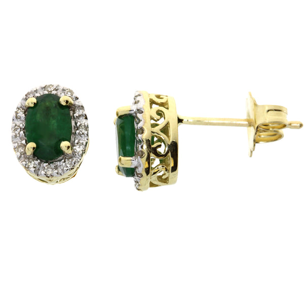 1.11ct Emerald Diamond Stud Earrings 14KT Yellow Gold