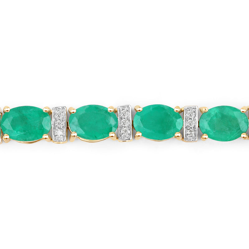 14.05 Carat Genuine Zambian Emerald and White Diamond 14K Yellow Gold Bracelet