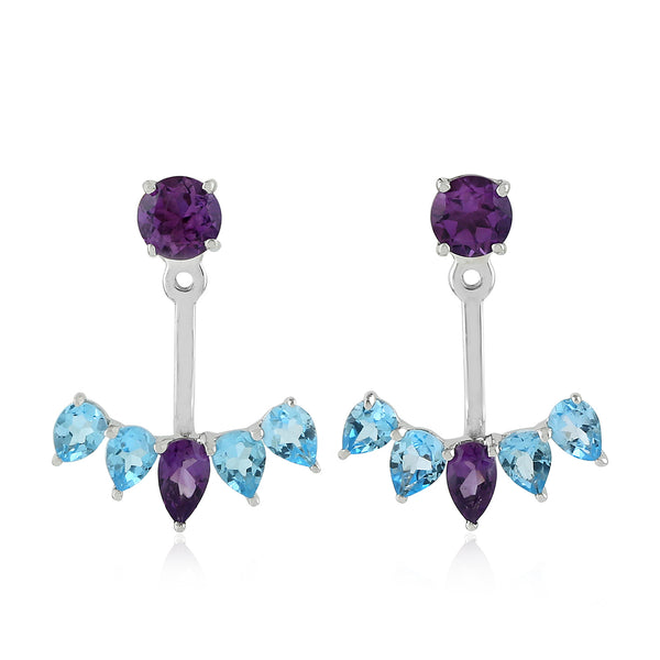 925 Sterling Silver Amethyst Topaz Ear Jacket Stud Earrings Jewelry