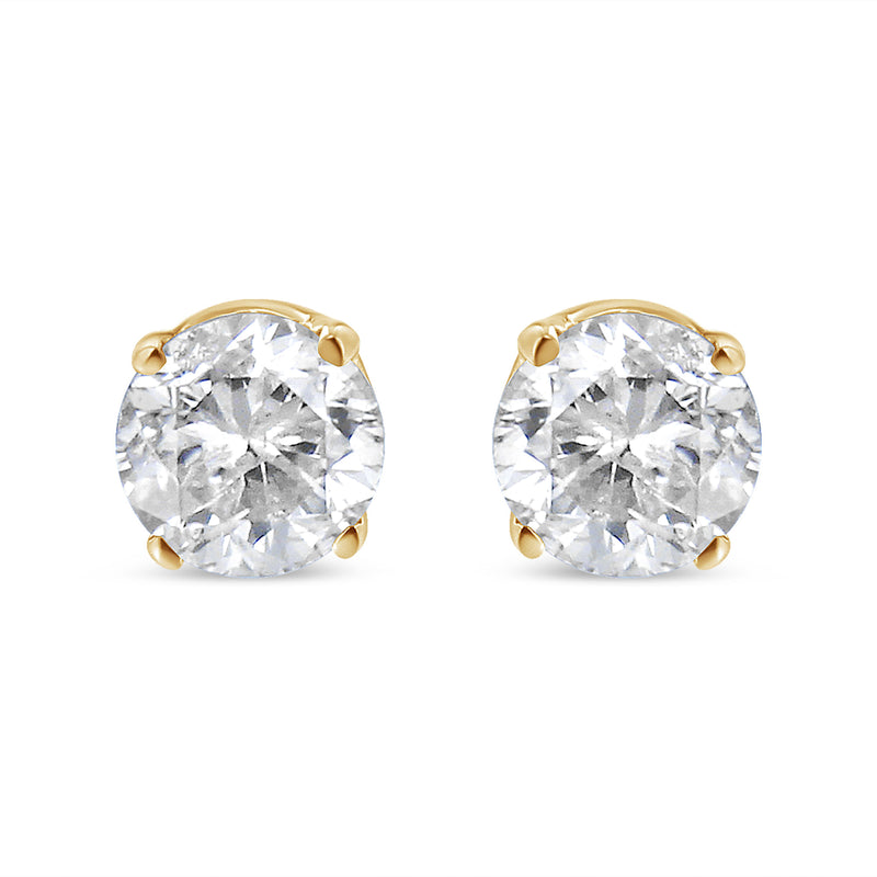 10K Yellow Gold 1/3 Cttw Round Brilliant-Cut Near Colorless Diamond Classic 4-Prong Stud Earrings (J-K Color, I1-I2 Clarity)