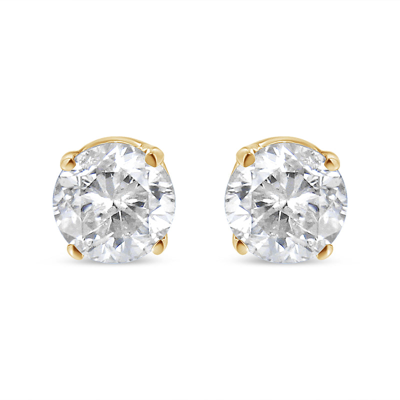 AGS Certified 1/2 Cttw Round Brilliant-Cut Diamond 14K Yellow Gold Classic 4-Prong Solitaire Stud Earrings (L-M Color, I1-I2 Clarity)