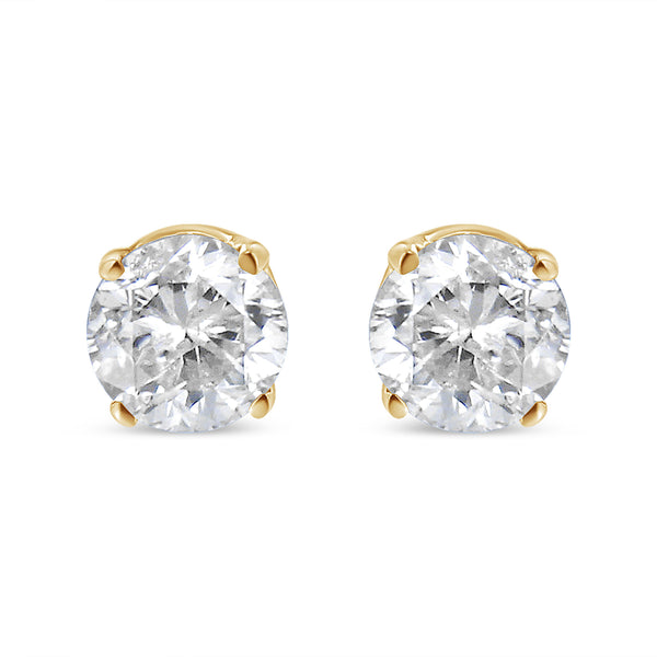 AGS Certified 1/2 Cttw Round Brilliant-Cut Diamond 14K Yellow Gold Classic 4-Prong Solitaire Stud Earrings (J-K Color, I1-I2 Clarity)