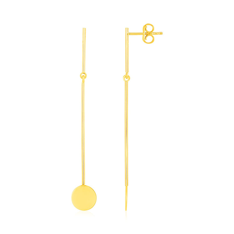 14K Yellow Gold Chain Dangle Earrings with Polished Circles