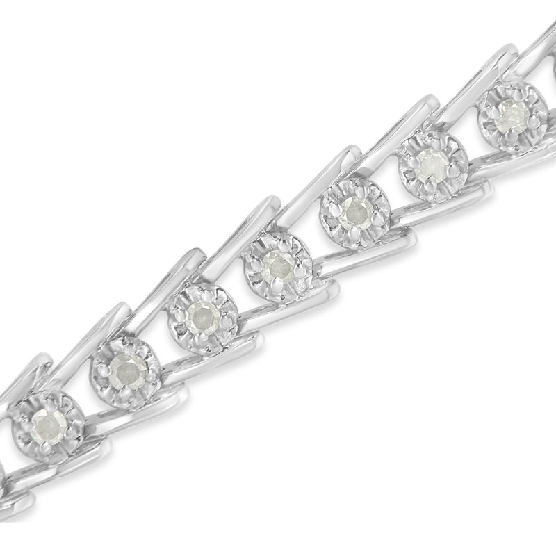 Sterling Silver Rose-cut Diamond Wave link Bracelet (1 cttw, I-J Color, I3 Clarity)