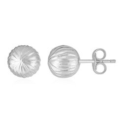 14K White Gold Ball Earrings with Linear Texture