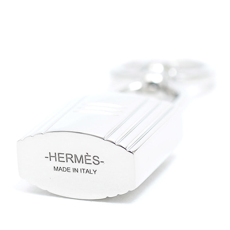 Hermes Cadena Charm Twill Ring Top Metal Silver