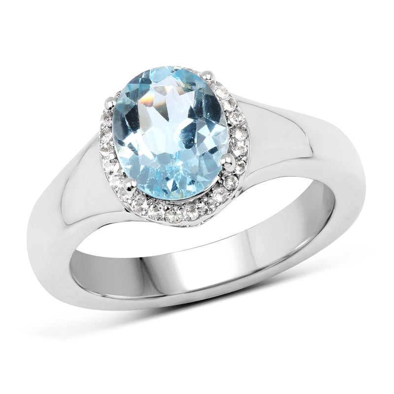 2.63 Carat Genuine  Blue Topaz and White Topaz .925 Sterling Silver Ring